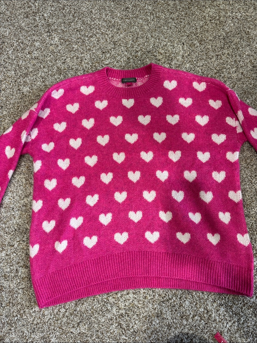 Vince Camuto Hot Pink Crewneck Sweater with White Hearts